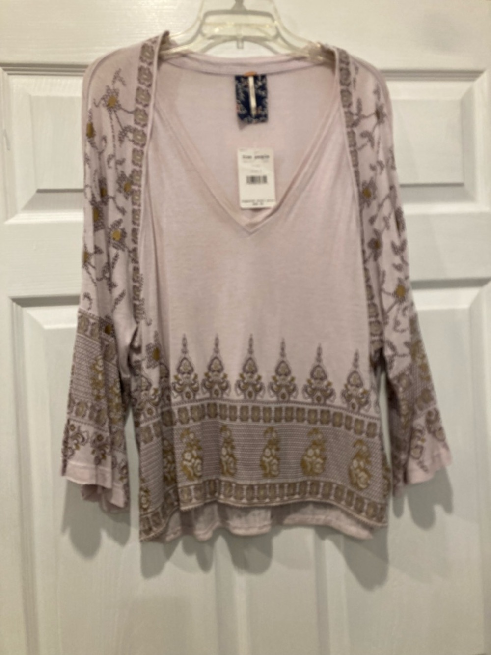 Free People Pale Lavender Embroidered V-Neck Tunic